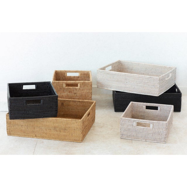 Artifacts Rattan Rectangular Storage Basket in Tudor Black - 20" For Sale In Houston - Image 6 of 11