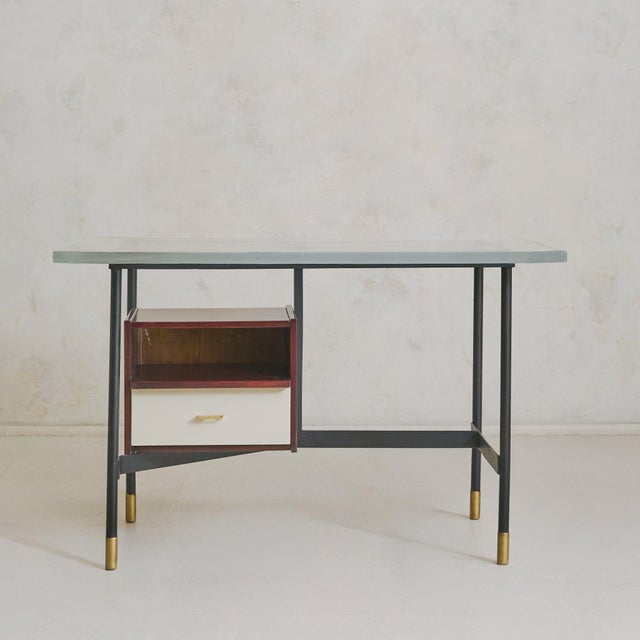 Italian Glass Top Desk Attributed to Luigi Caccia Dominioni for Azucena, 1950s For Sale - Image 9 of 12