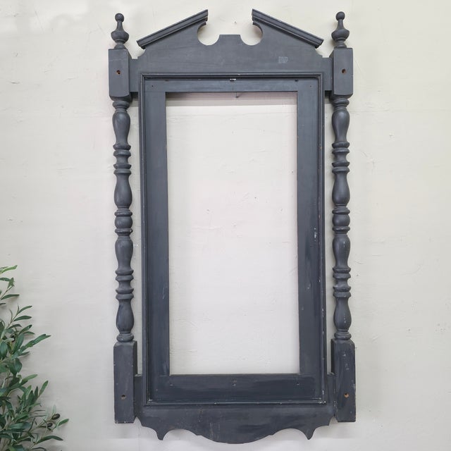 Early 20th Century Victorian Eastlake Style Black Pier Mirror Frame, Architectural Turned Column Wall Surround, Large 55.5 Inch For Sale - Image 13 of 14