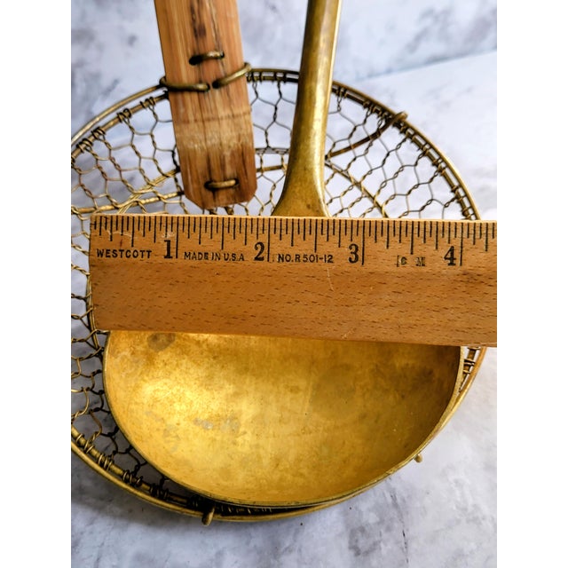 Antique Brass Ladle & Wire Strainer With Bamboo Handle For Sale - Image 10 of 13