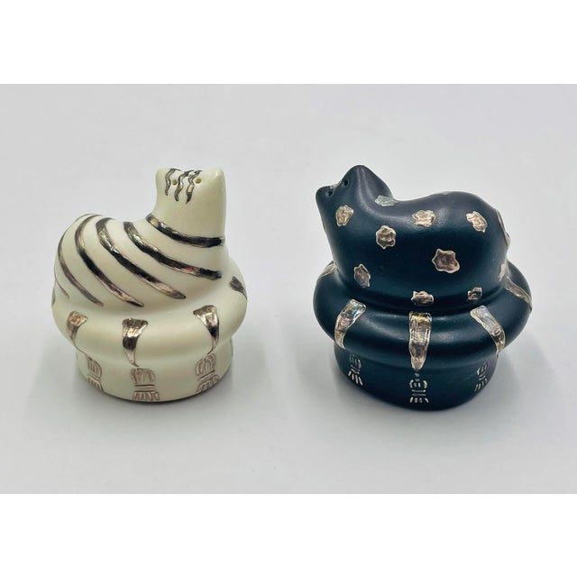 1980s Pure Silver & Porcelain Cat Salt and Pepper Set by Emilia Castillo For Sale - Image 9 of 18