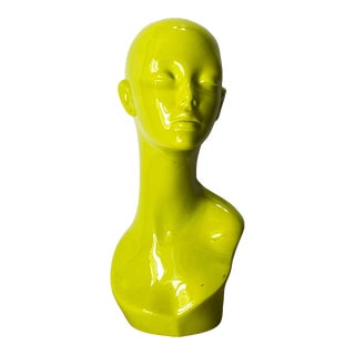 Vintage Green Plastic Bust Head of a Girl 17.5" H For Sale