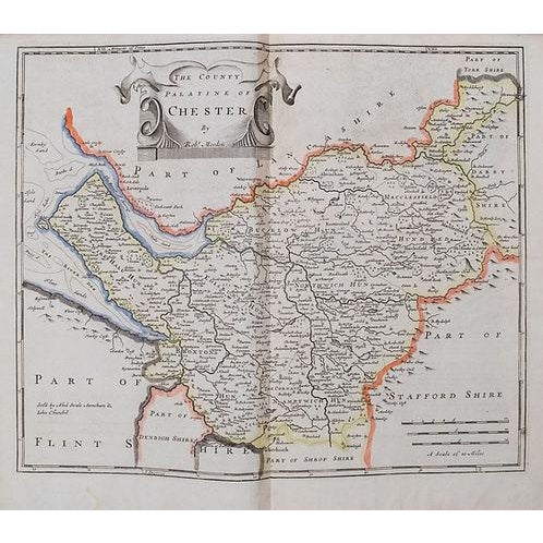 This is a very attractive map of the county of Chesire (aka County Palatine of Chester). Title:The County Palatine of...