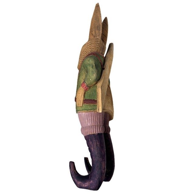 1980s Arthur Court Handcarved Folkart Rabbit Wall Hook Coat Holder For Sale - Image 4 of 10