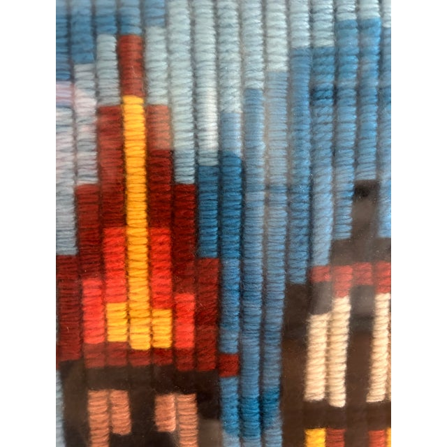 Mid-Century Modern 1970s Framed Geometric Cityscape Long-Stitch Needlepoint For Sale - Image 3 of 8