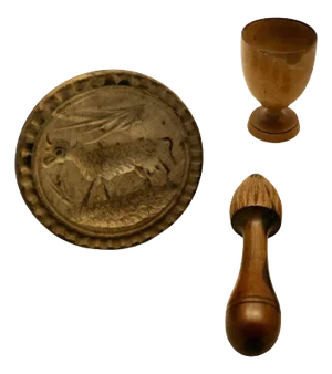 Treen Kitchenalia and Butter Marker, Set of 3