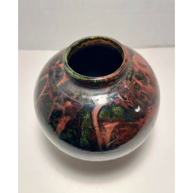 1991 Vintage Studio Art Pottery Drip Copper Glaze Ceramic Vase Signed 5" For Sale - Image 4 of 7