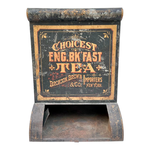 Antique Large Shopkeeper Advertising Tea Metal Bin For Sale