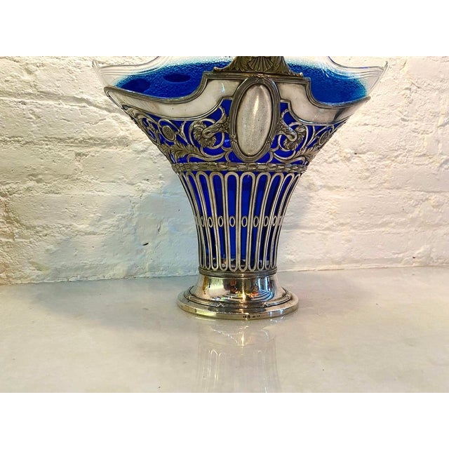 19thC European Silver Plate Glass Flower Basket For Sale - Image 6 of 18