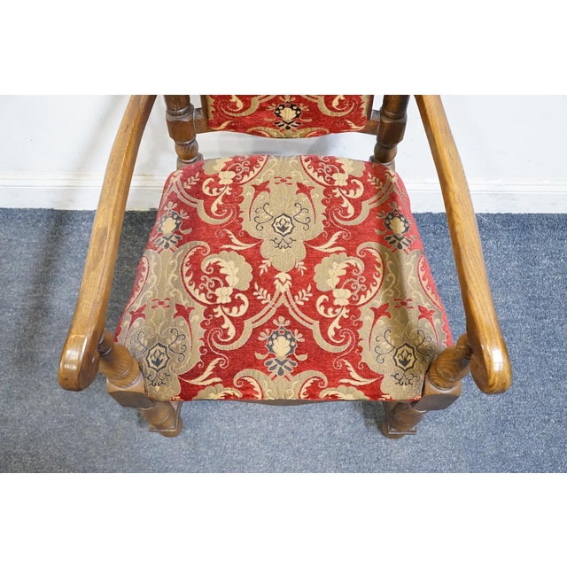 Late 20th Century Thomasville Furniture Kenilworth Collection Solid Oak English Tudor Style Dining Arm Chair 860-951 For Sale - Image 5 of 10