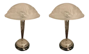 Early 20th Century French Art Deco Geometric Table Lamps by Schneider - a Pair