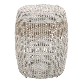 Loom Outdoor Accent Table, Taupe & White Rope For Sale