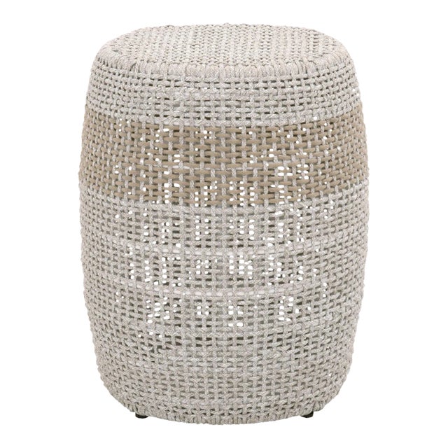 Loom Outdoor Accent Table, Taupe & White Rope For Sale