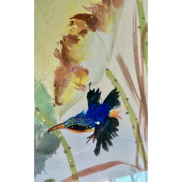 Set 3 Chinese Watercolor Paintings Kingfishers & Lotus Flowers, Framed For Sale - Image 16 of 18