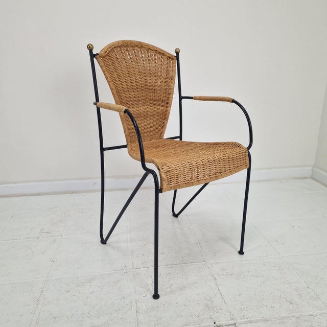 1960s Vintage Wicker and Iron Armchairs by Frederic Weinberg, 1950s, Set of 8 For Sale - Image 5 of 18