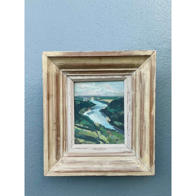 Tan Vintage 1949 Original Landscape Oil on Board For Sale - Image 8 of 12