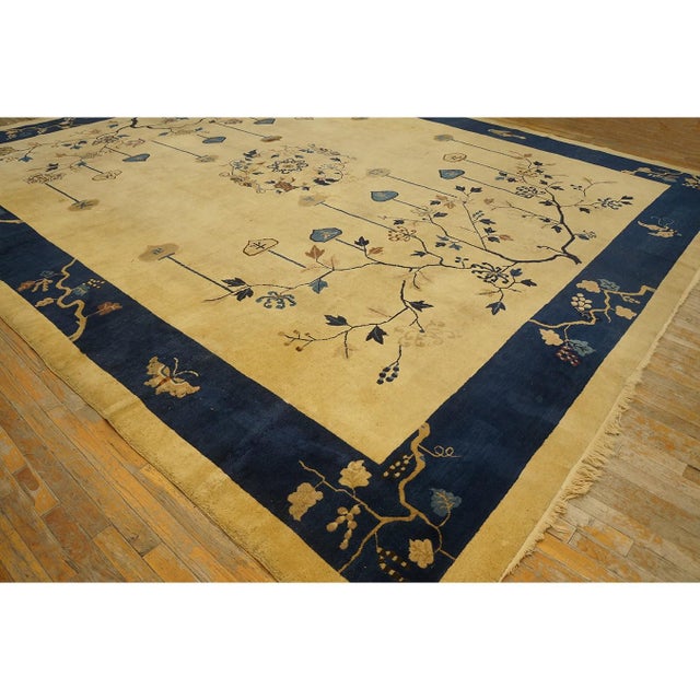 Chinese 1920s Beige Medallion Oriental Antique Chinese Peking 11'10'' X 14'6'' Wool Rug For Sale - Image 3 of 9