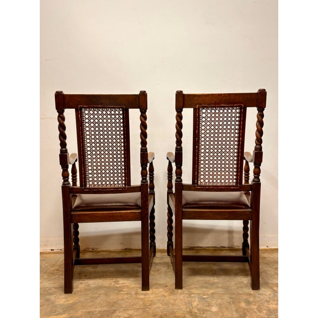 English Oak Chairs With Caning and Barley Twist Detail - A Pair For Sale In Naples, FL - Image 6 of 10