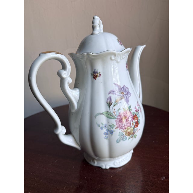 Mid-20th Century Bavaria Bernadotte Style Fluted Porcelain Coffee Pot Floral Gold Trim For Sale - Image 9 of 14