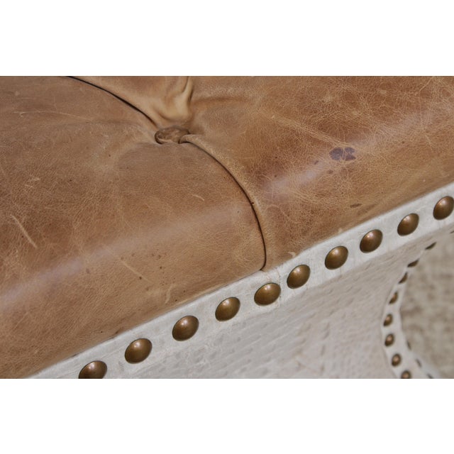 Animal Skin Thomasville Pair of Tufted Leather Stools For Sale - Image 7 of 14