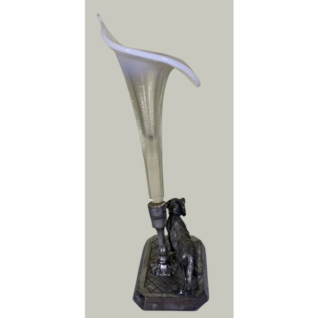 Art Nouveau Art Nouveau Opalescent Jack in the Pulpit Vase on Silver Hunting Dog Stand For Sale - Image 3 of 6