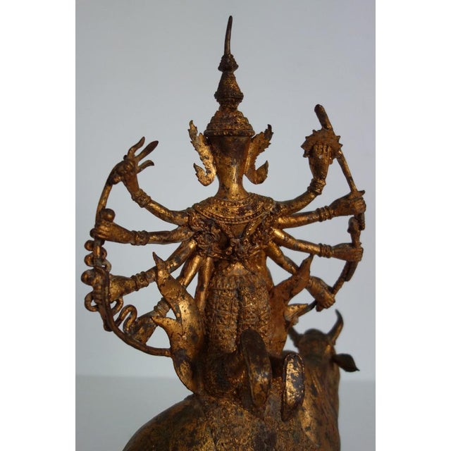 Metal Mid-20th Century Gilt Bronze Statue of Shiva on Nandi, India, 1800s For Sale - Image 7 of 16