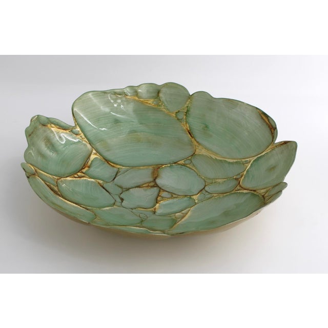 Gorgeous Large Vintage Art Glass Bowl / Centerpiece in a lovely Seafoam Green (Celadon) that looks like Beach Rocks or...