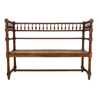 Antique Louis XIII Bench in Turned Wood and Cane, 1890s For Sale