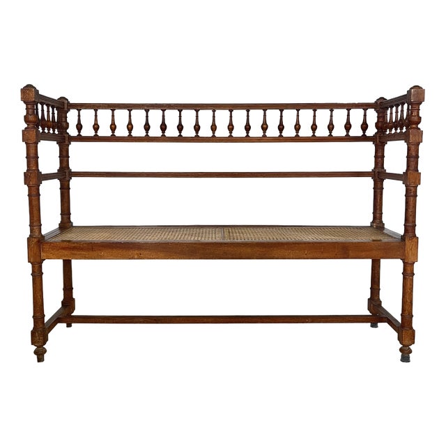 Antique Louis XIII Bench in Turned Wood and Cane, 1890s For Sale