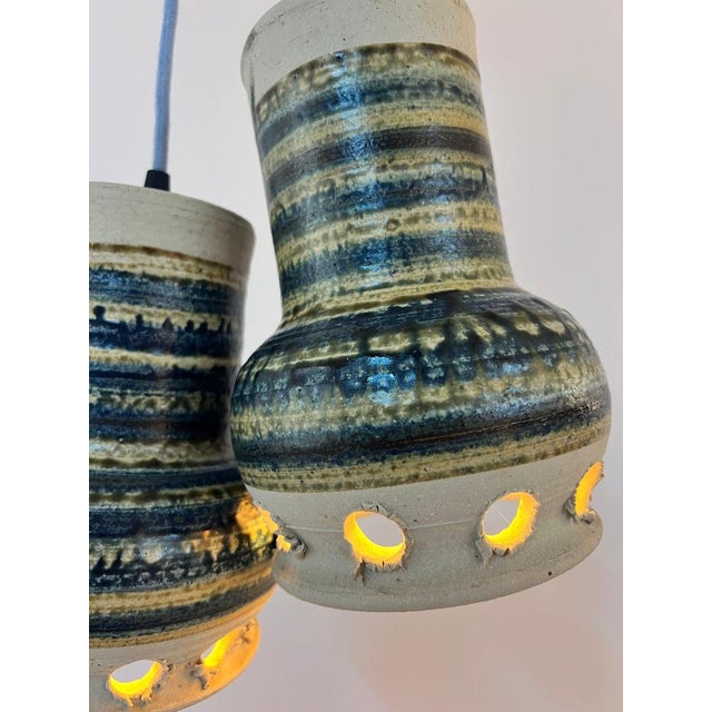 Ceramic Hanging Lamp in Blue and Beige Ceramic by Per Engstrøm For Sale - Image 7 of 11