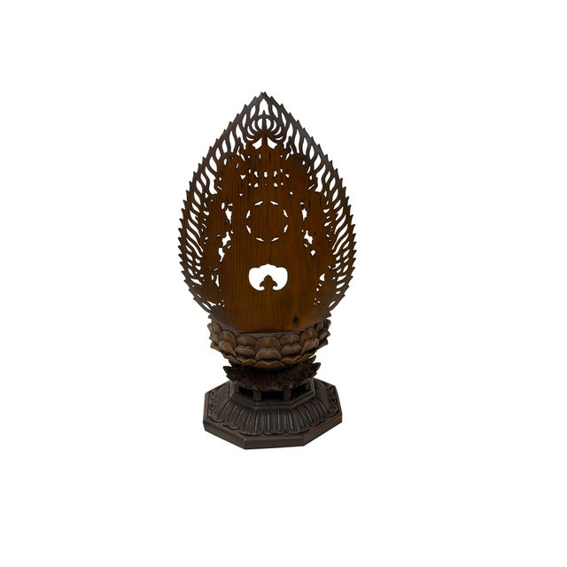 Oriental Buddha Halo Back Lotus Base Boxwood Display Stand For Sale - Image 4 of 9