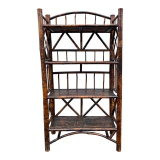 Mid 20th Century Burnt Bamboo Etagere Shelf Rack For Sale
