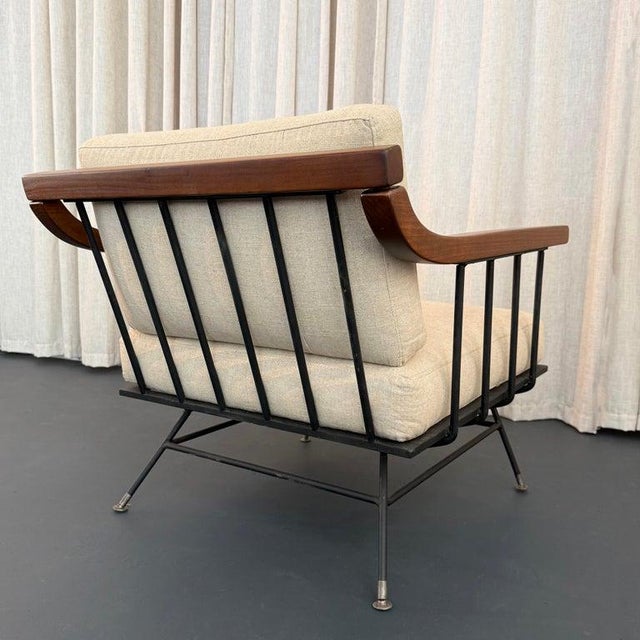 Wood 1950s Mid Century Modern Wrought Iron Lounge Chair by Richard McCarthy For Sale - Image 7 of 10