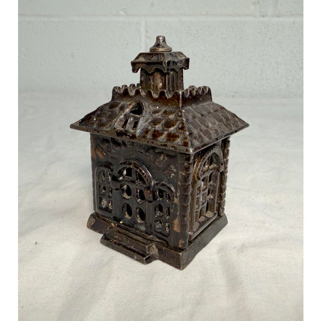 American Miniature Rare Antique Kenton Toys Cast Iron Building Still Coin Dime State Bank For Sale - Image 3 of 9
