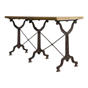 French Art Nouveau Triple Pedestal Iron Bronze Table