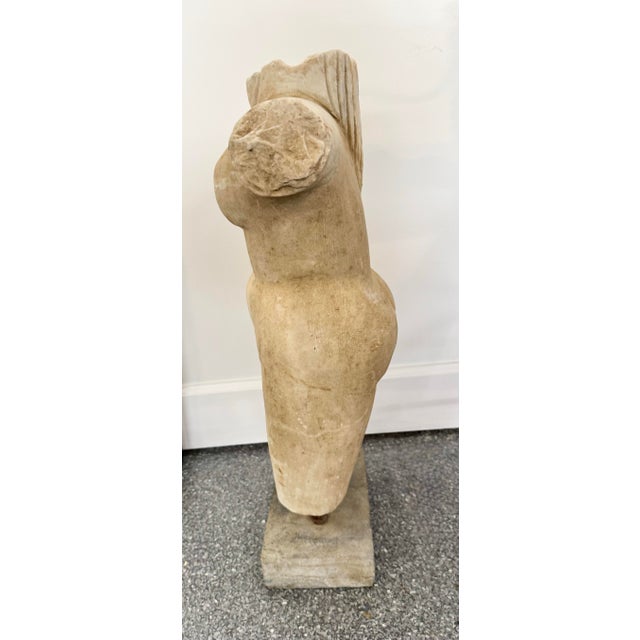 Postmodern 1970s Monumental 25” Cycladic Style Carved Stone Torso Sculpture on Brutalist Concrete Base For Sale - Image 3 of 8