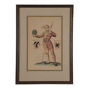 18th-Century Hand-Colored Engraving of Renaissance Soldier, Probably German