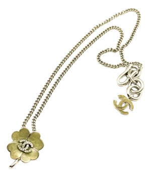 Chanel Vintage Silver CC Mint Clover Pendant Necklace