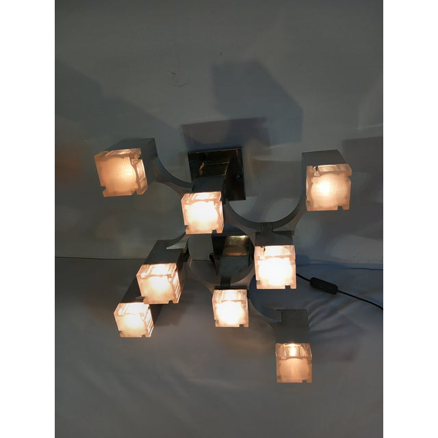 Gaetano Sciolari Italian Ceiling Light in Cubic Chrome Metal and Acrylic Glass by Gaetano Sciolari, 1970s For Sale - Image 4 of 16