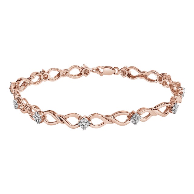10K Rose Gold Plated .925 Sterling Silver 1/2 Cttw Diamond Infinity Link Tennis Bracelet (H-I Color, I2-I3 Clarity) -7” For Sale