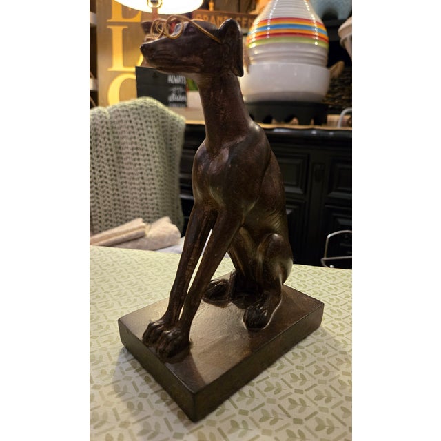 Brown 1980s Heavy Bronze Finish Greyhound Statue on a Base With Wire Glasses For Sale - Image 8 of 9