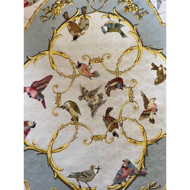 HERMÈS La CLÉ des CHAMPS Pretty natural silk scarf depicting small birds on weaves and flowers The dominant color is blue...