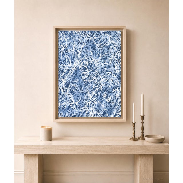 “Blue Chiffon No.4 - Layered Veil” creates an immersive field through layers of blue and white brushwork, translucent...