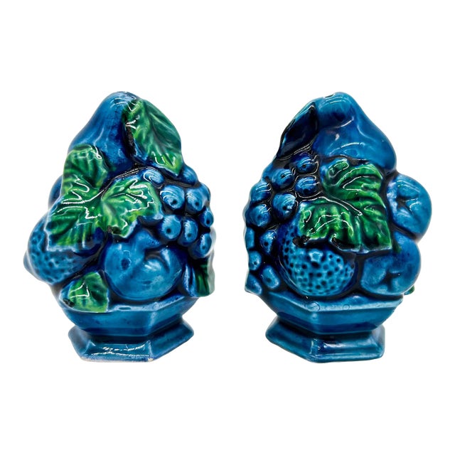 1960’s Inarco Blue Mood Indigo Fruit Topiary Salt and Pepper Shakers For Sale