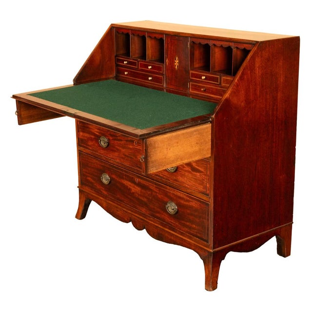 Wood Fine Antique Georgian Mahogany Sheraton Inlaid Secretary Desk Bureau Chest 1780 For Sale - Image 7 of 17