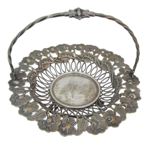 Antique Schiffers & Co Silverplate Bridal Basket Crane & Flower Pattern