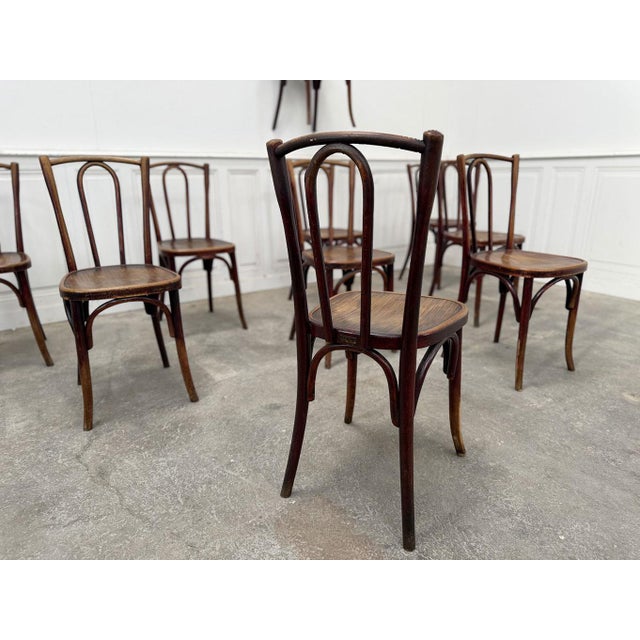 Wood Bistro Chairs from Fischel, 1930s, Set of 10 For Sale - Image 7 of 8