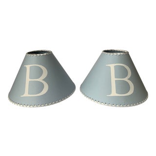 Light Blue B Monogram Lampshades - a Pair For Sale