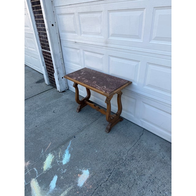 Vintage French Louis XV Style Carved Wood Console Table With Marble Top For Sale In New York - Image 6 of 12