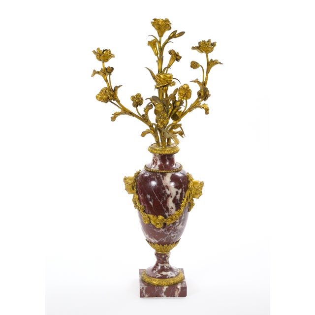 French Louis XVI Style Candelabra / White-Veined Red Marble & Gilt Bronze, 1885 For Sale - Image 18 of 18